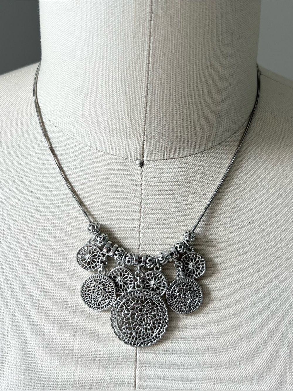Lia Sophia Silver “Crochet” Filigree Medallion Necklace